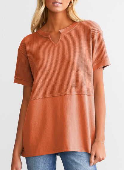 Women's Casual  Waffle Knit Short Sleeve Top