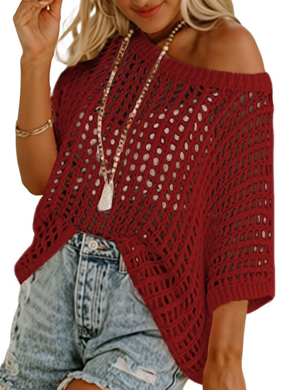 Women's Summer Casual Short Sleeve Hollow Out Crochet Tops