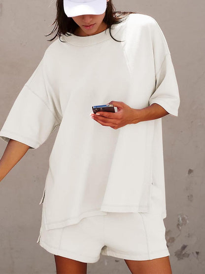 Women's Casual Matching Set with Slit Top and Shorts