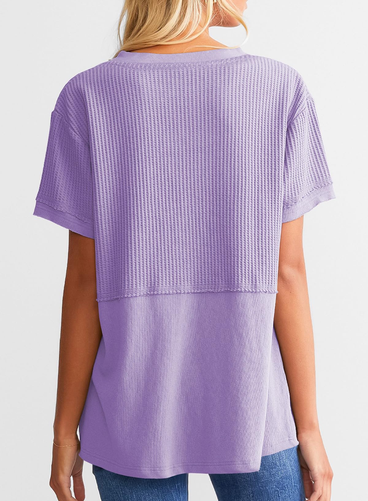 Women's Casual  Waffle Knit Short Sleeve Top