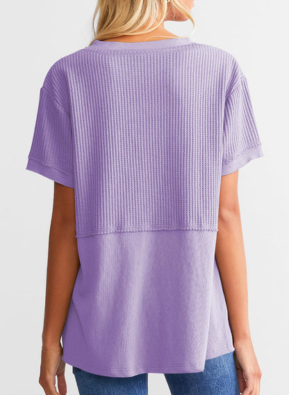 Women's Casual  Waffle Knit Short Sleeve Top