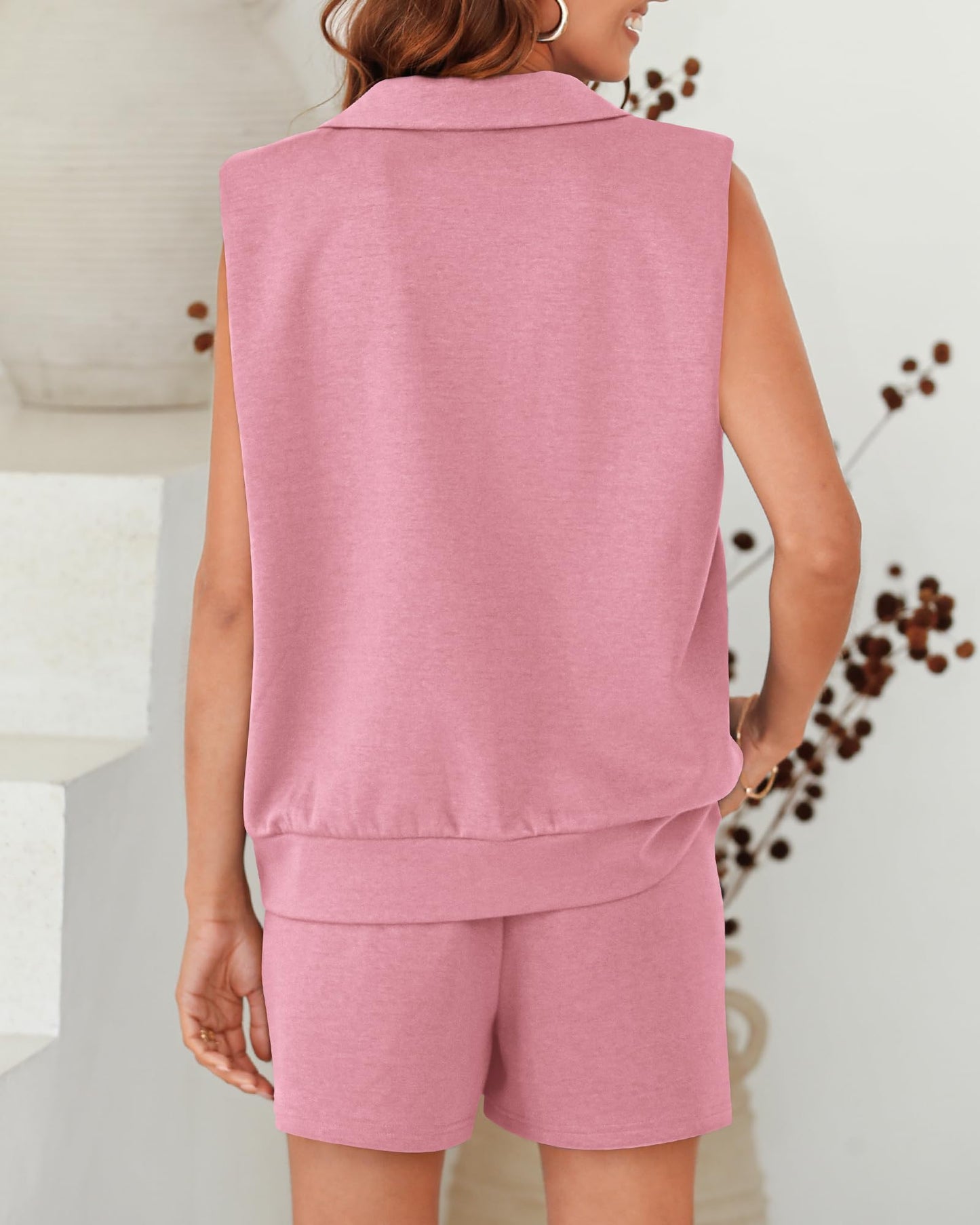 Women's Oversized Sleeveless Sweatshirt Shorts Two Piece Set