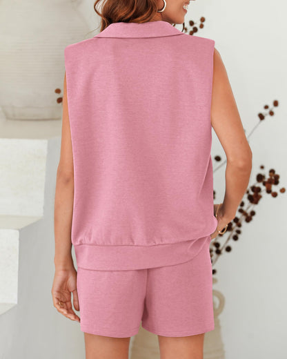 Women's Oversized Sleeveless Sweatshirt Shorts Two Piece Set