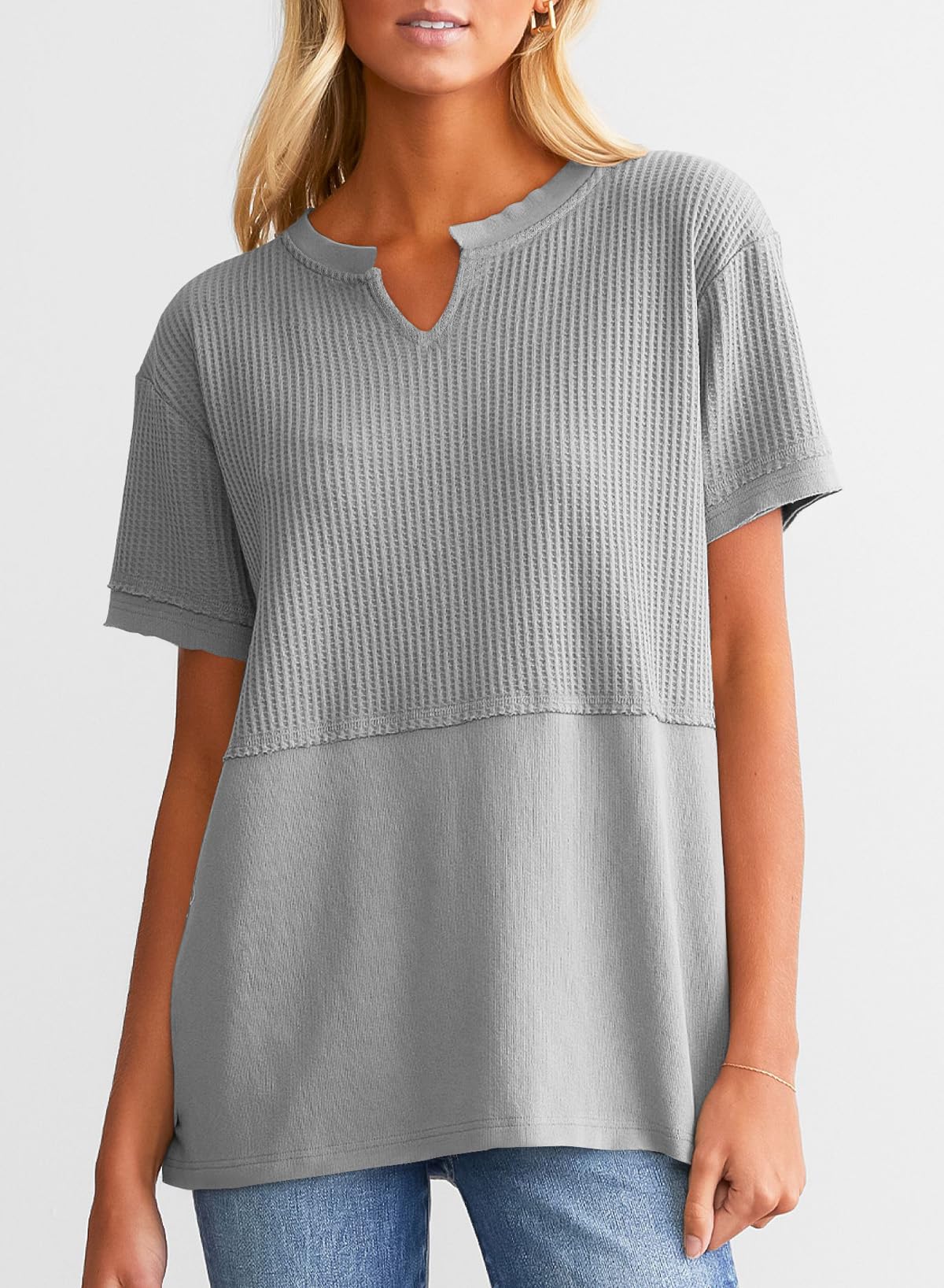 Women's Casual  Waffle Knit Short Sleeve Top