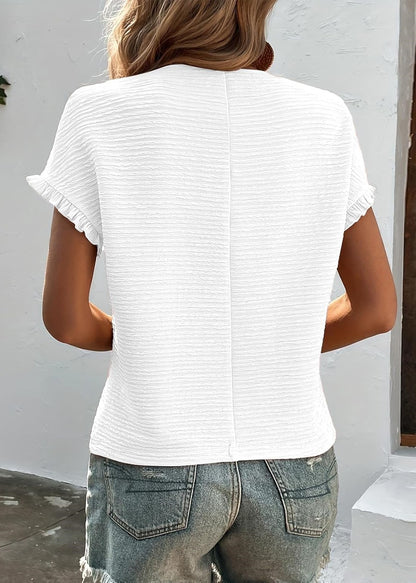 Women's Short Ruffle Sleeve Summer Textured T-Shirts