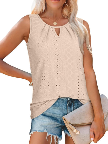 Women's Summer Keyhole Neck Pleated Tank Tops