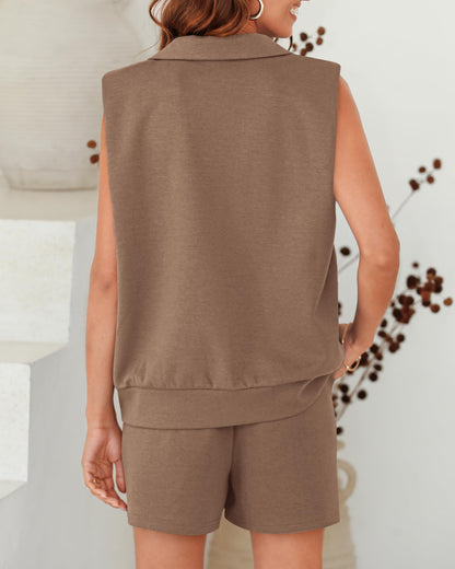 Women's Oversized Sleeveless Sweatshirt Shorts Two Piece Set