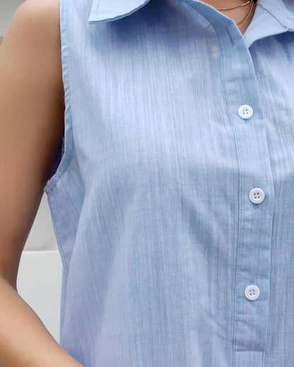 Women's Sleeveless Button Dwon Shirt Dress