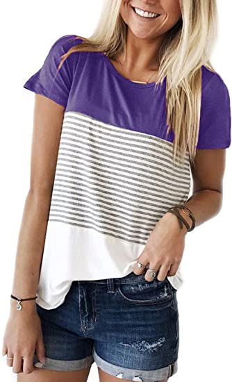 Striped Panel Crew Neck Short Sleeve Casual T-Shirt