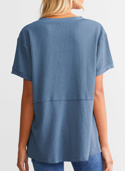 Women's Casual  Waffle Knit Short Sleeve Top