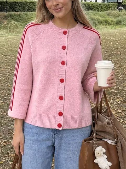Women's Casual Striped 3/4 Sleeve Knit Cardigan