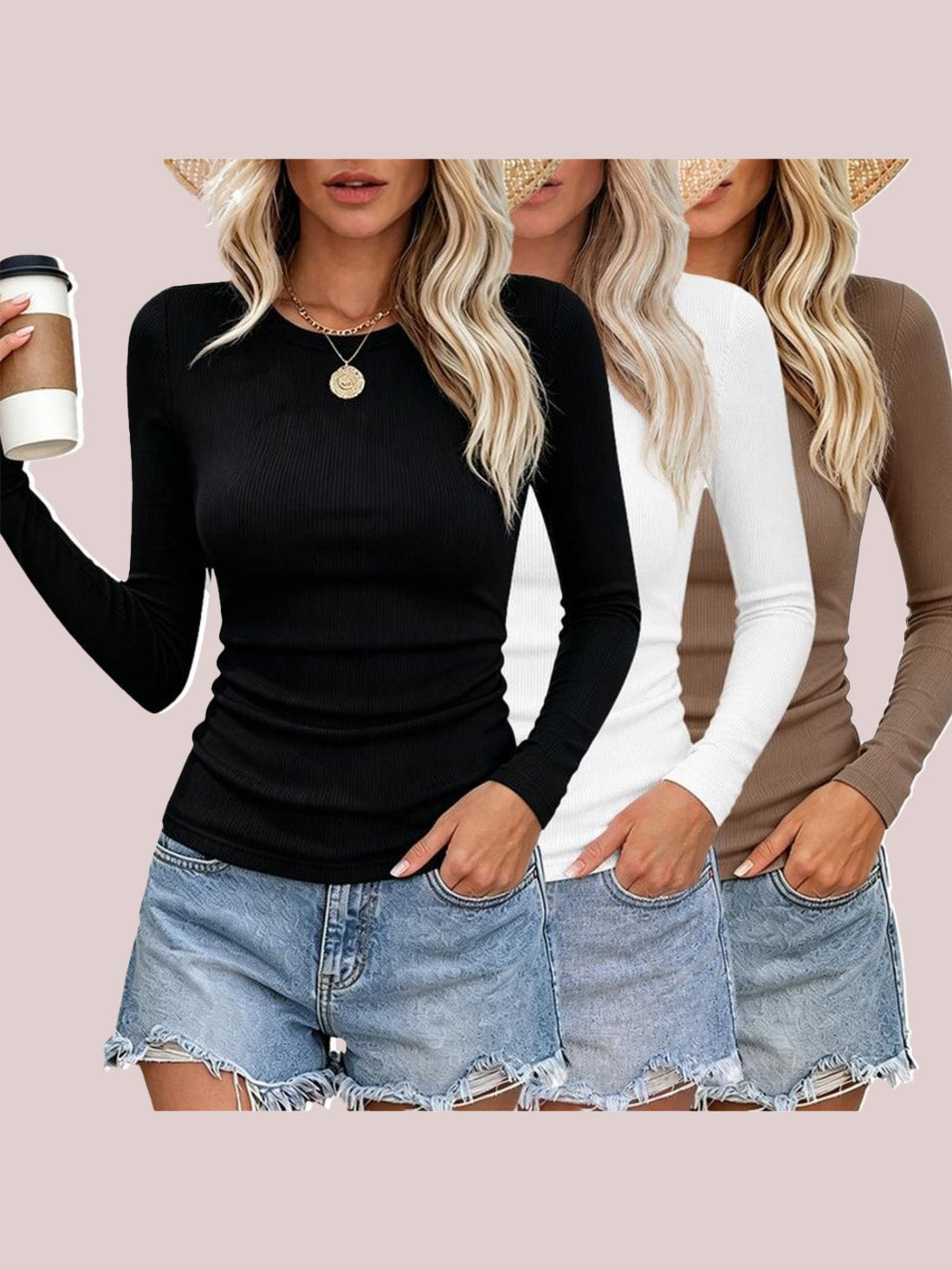 Women's Layering Ribbed Long Sleeve Top 3 Pack