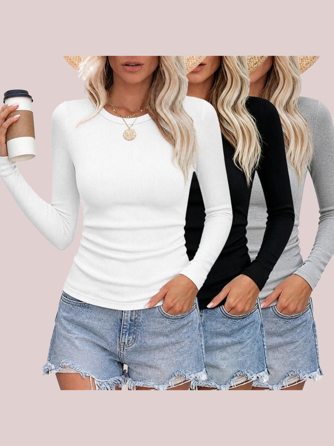 Women's Layering Ribbed Long Sleeve Top 3 Pack
