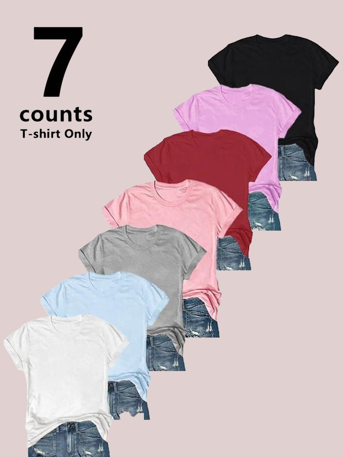 Women's Basic Crew Neck Short Sleeve T-Shirt 7 Pack