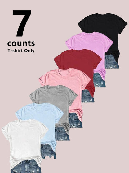 Women's Basic Crew Neck Short Sleeve T-Shirt 7 Pack