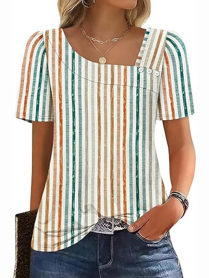 Women's Asymmetrical Square Neck Short Sleeve Blouse
