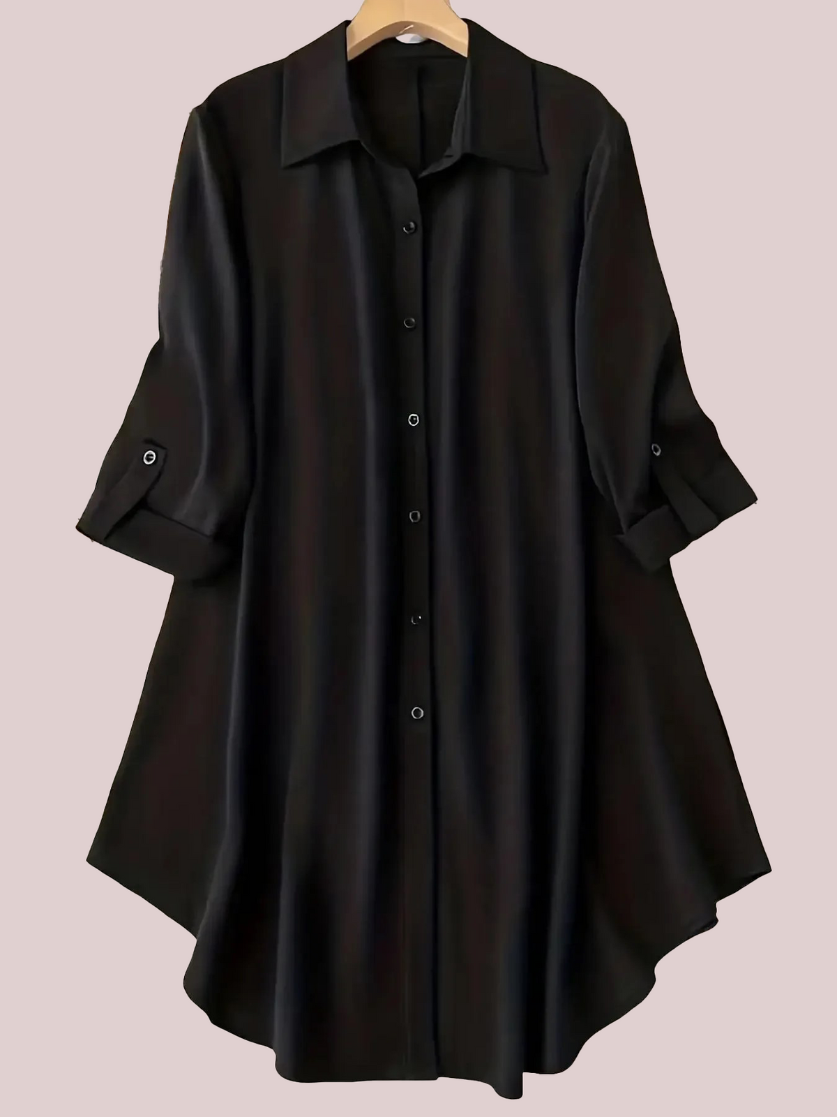 Women's Plus Size Roll Tab Sleeve Curved Hem Longline Shirt