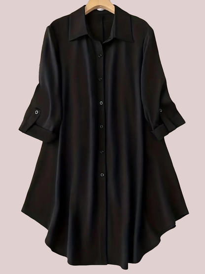 Women's Plus Size Roll Tab Sleeve Curved Hem Longline Shirt