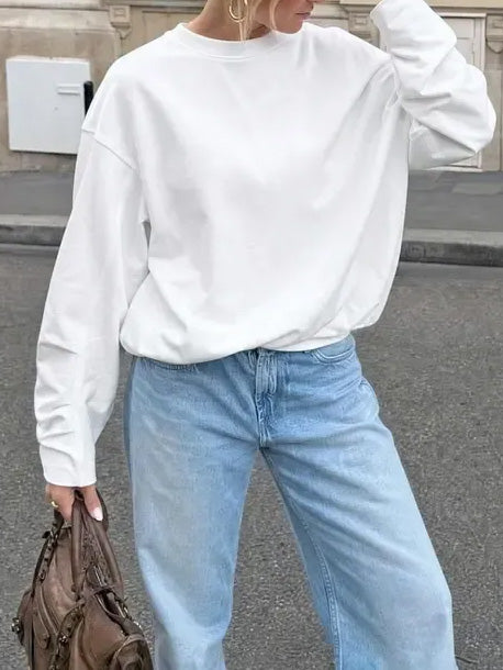 Women's Drop Shoulder Long Sleeve Top with Elastic Hem