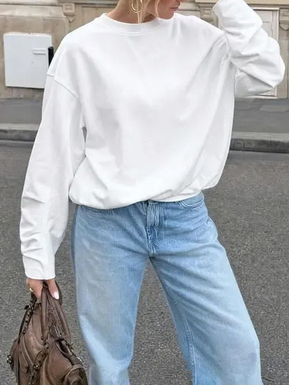 Women's Drop Shoulder Long Sleeve Top with Elastic Hem