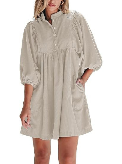 Women's Button Up Empire Waist Corduroy Dress