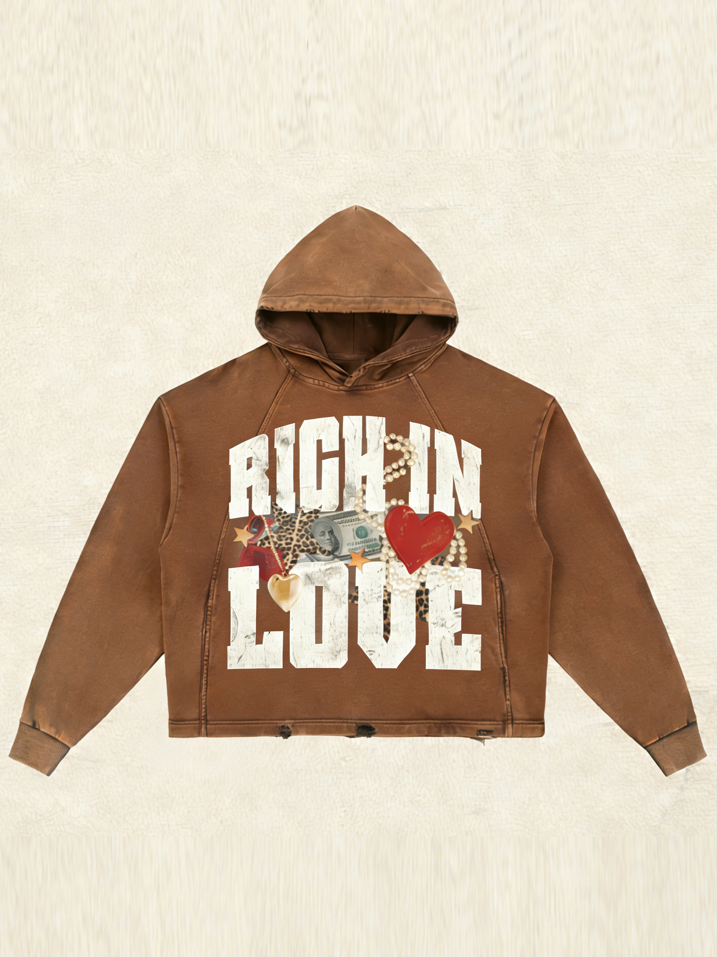 "Rich in Love" Distressed Graphic Hoodie