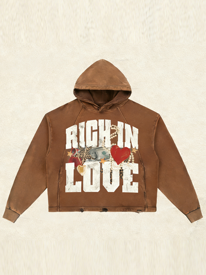 "Rich in Love" Distressed Graphic Hoodie