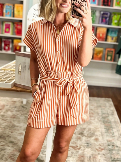Women's Summer Striped One-Piece Shorts Set