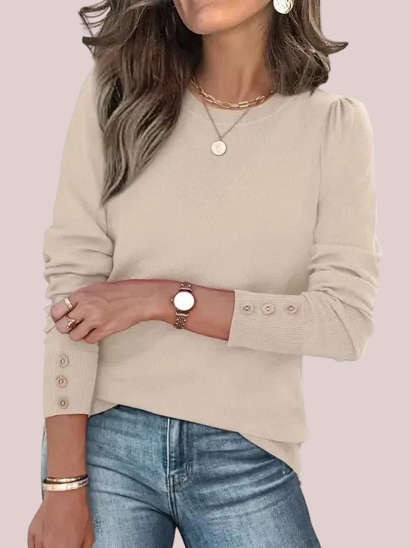 Women's Fall Button‑Cuff Knit Pullover Top