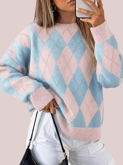 Women's Oversized Argyle Plaid Sweater