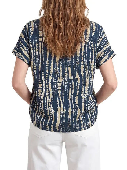 Women's Abstract Stripe Print V Neck Blouse