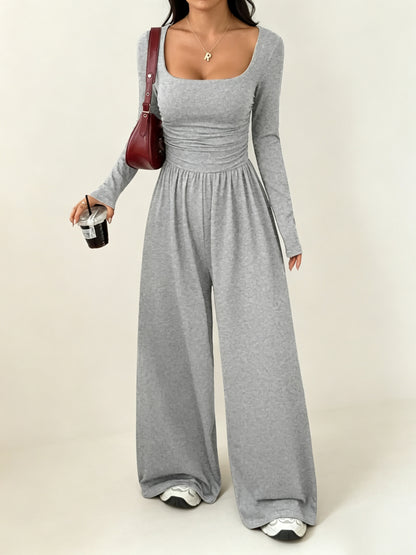 Women's Soft Stretchy Square Neck Wide Leg Jumpsuit
