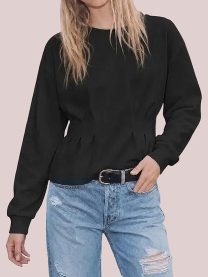 Women's Basic Long Sleeve Cinched Waist Sweatshirt