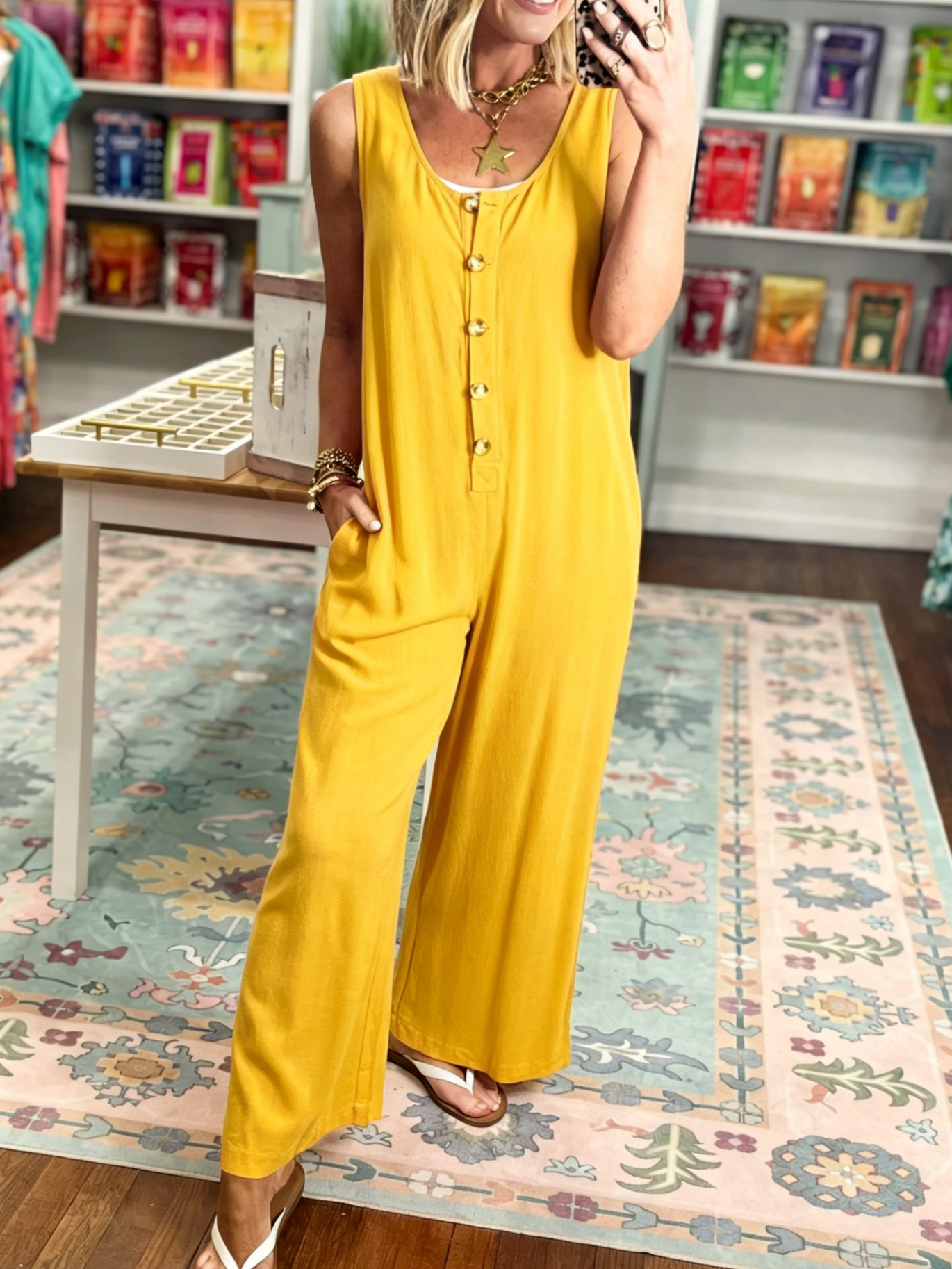 Women's Relaxed Sleeveless Button Jumpsuit