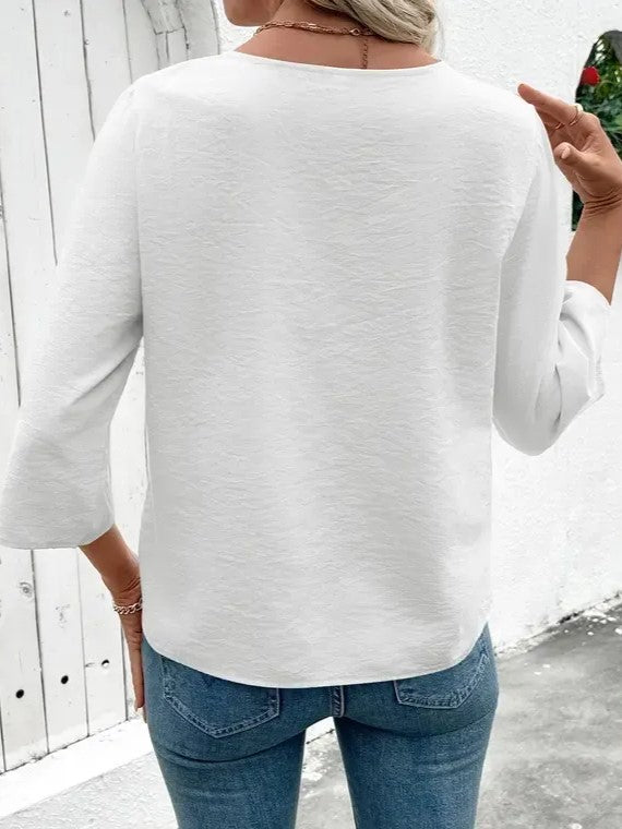 Women's Split V Neck Roll Sleeve Casual Boho Blouse