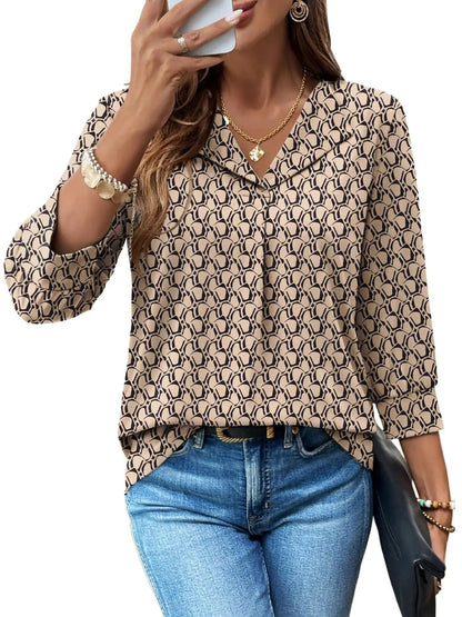 Summer Loose 3/4 Sleeve Printed Dressy Blouse
