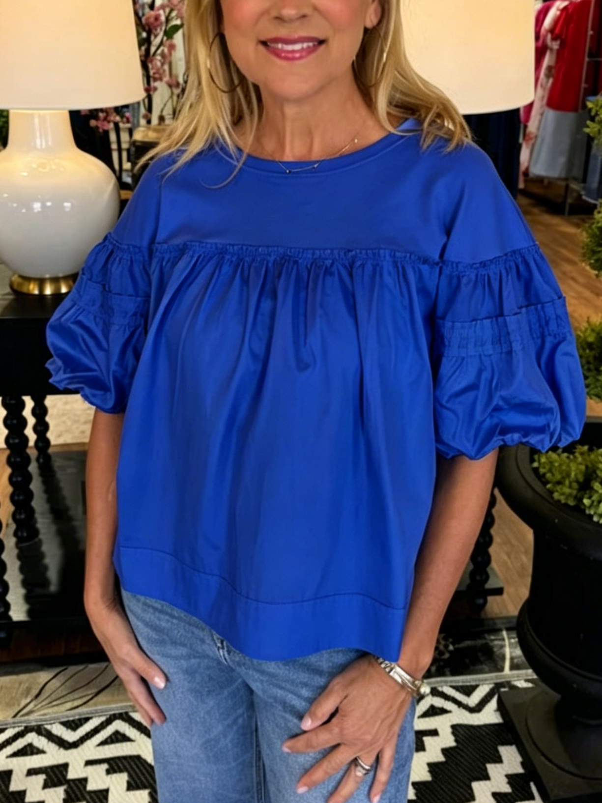 Women's Relaxed Fit Puff Sleeve Casual Top