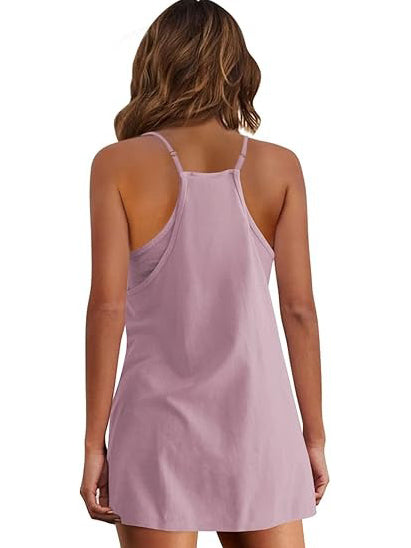 Women's Tennis Dress with Built-in Shorts and Pockets