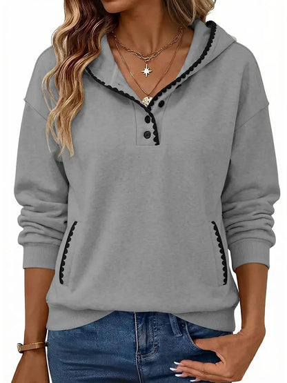 Women's Scalloped‑Trim Button Hoodie