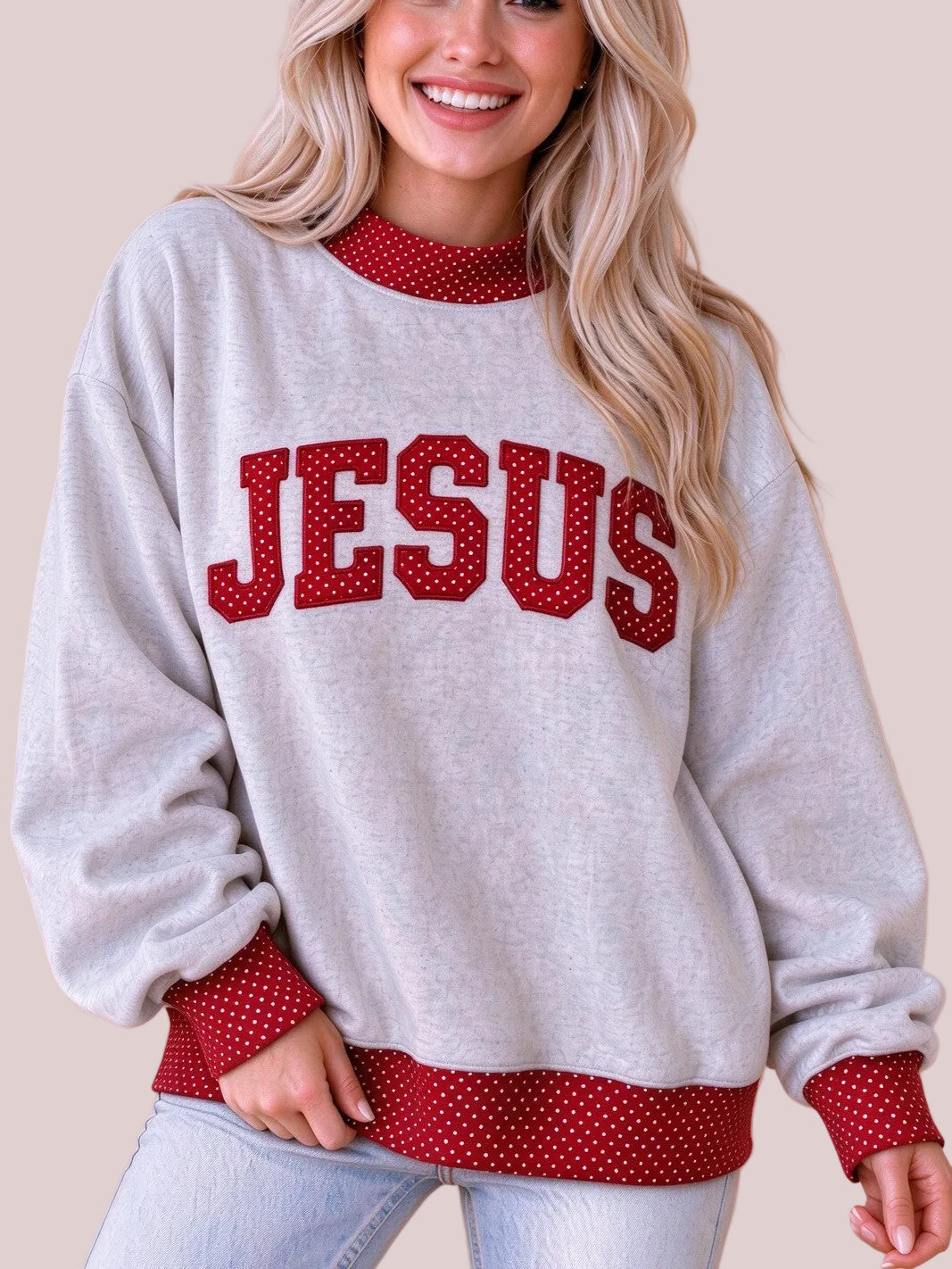 Women's JESUS Graphic Polka Dot Sweatshirt