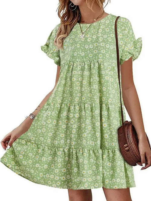 Women's Ruffles Floral Printed Babydoll Casual Dress