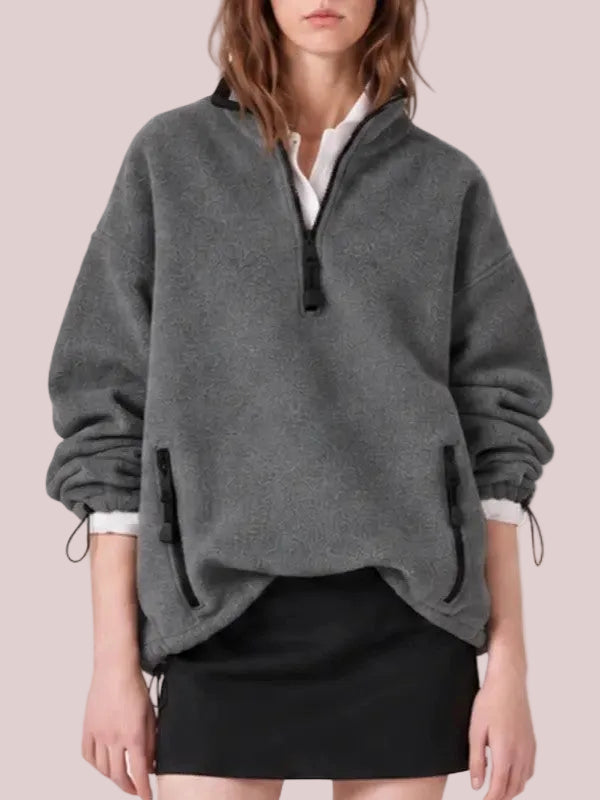 Women's Contrast Trim Stand Collar Fleece Pullover