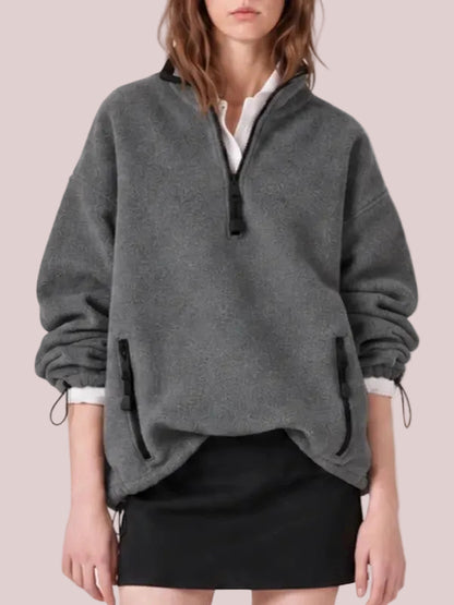 Women's Contrast Trim Stand Collar Fleece Pullover