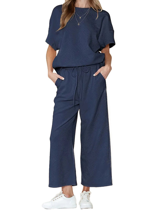 Women's Two Piece Textured Sports Casual Suit