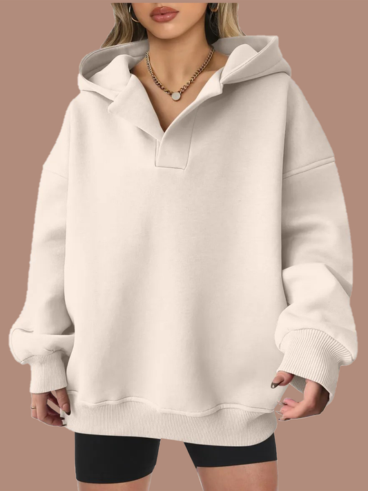 Women's Oversized V-Neck Hooded Pullover