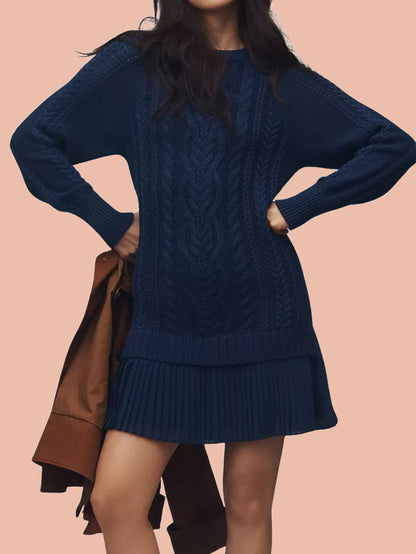 Women's Crewneck Cable Knit Sweater Mini Dress