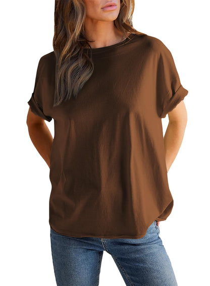 Women's Solid Color Round Neck Short Sleeve T-shirt