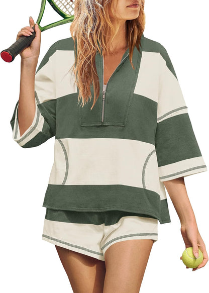Women's Summer Oversized Striped Shirt and Shorts Sets