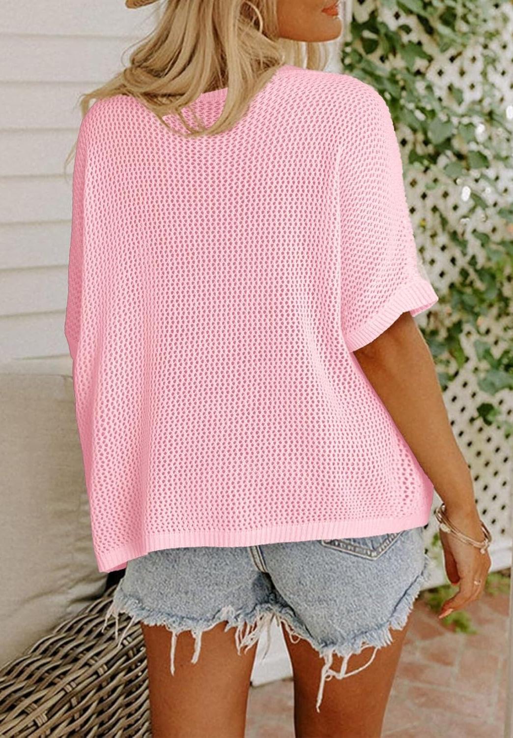 Women's Floral Short Sleeve Crocheted Cover-Up