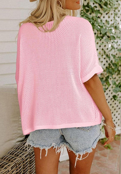 Women's Floral Short Sleeve Crocheted Cover-Up